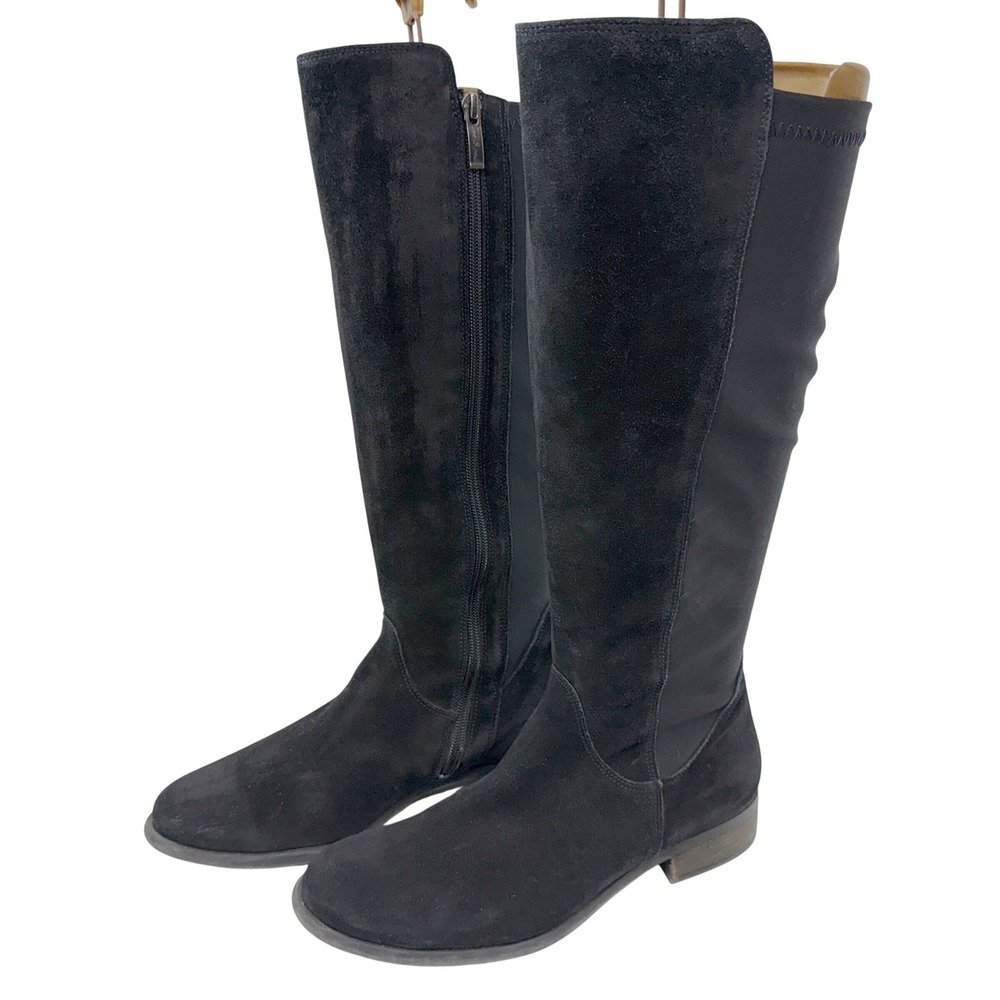 Paul Green Nola Low Heel Riding Boot UK‎ 6 US 8.5 Black Suede Stretch Knee High